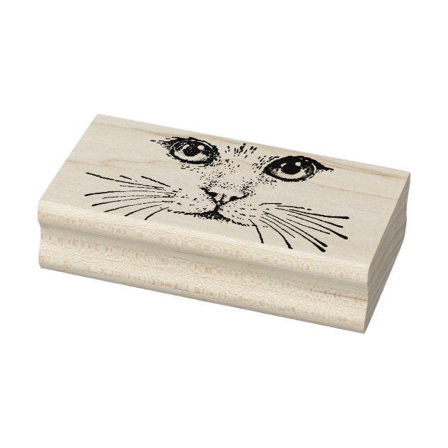 Drawing of Cat Face with Eyes Nose Long Whiskers Rubber Stamp (Stamp)