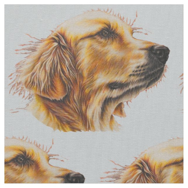 Drawing of Golden Retriever Face in Profile Fabric (Close Up)