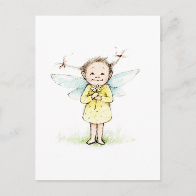 Drawing of little fairy with flower postcard (Front)