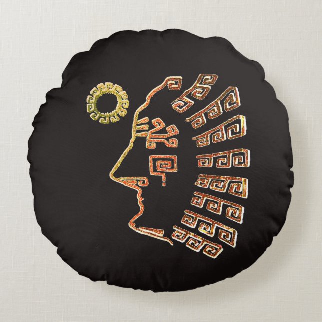 Drawing of Machu Picchu Silhouette Round Pillow (Front)