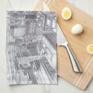Drawing of New York City Landscape Custom Kitchen Towel
