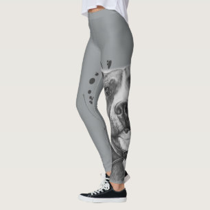 Drawing of Pitbull Dog Animal Art On Paint Leggings