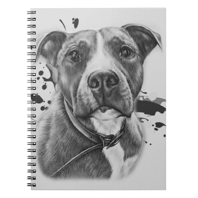 Drawing of Pitbull Dog Animal Art On Paint Notebook (Front)