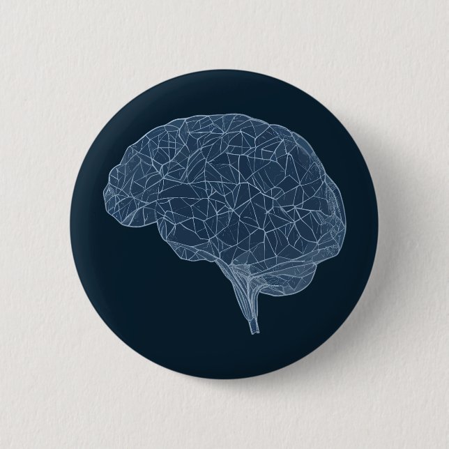 Drawing of Polygonal Brain - Neural Network 2 Inch Round Button (Front)