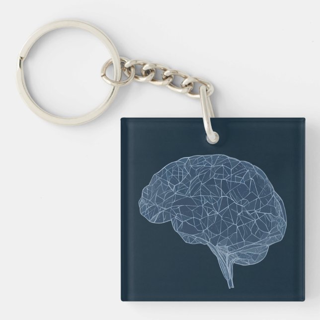 Drawing of Polygonal Brain - Neural Network Keychain (Front)