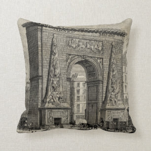 Drawing of Porte Saint-Denis Monument Throw Pillow
