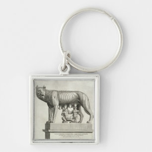 Drawing of the Etruscan bronze of the she-wolf suc Keychain