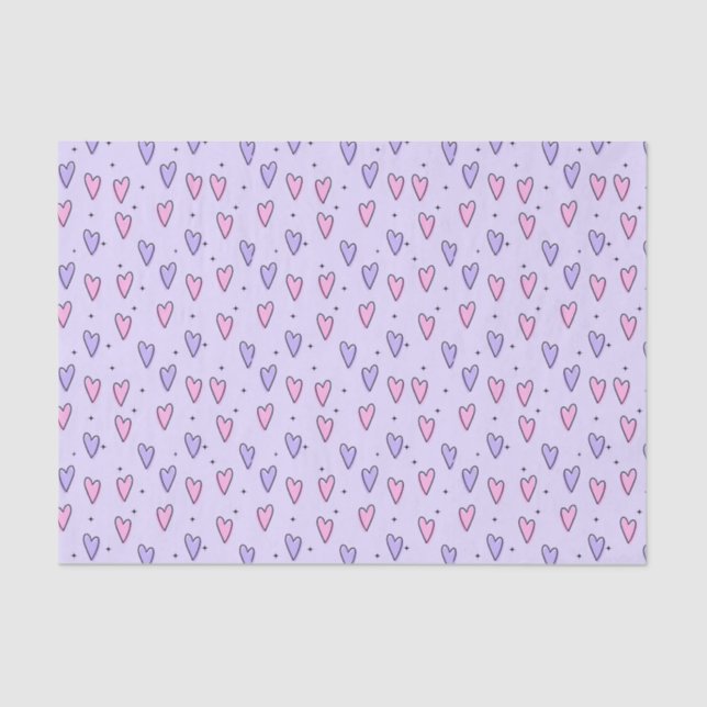 Drawing of Whimsical Small Hearts Pink Purple   Tissue Paper (Front)
