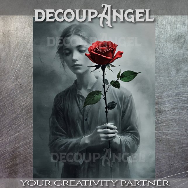 Drawing of Woman with Red Rose - Decoupage Tissue Paper (Creator Uploaded)