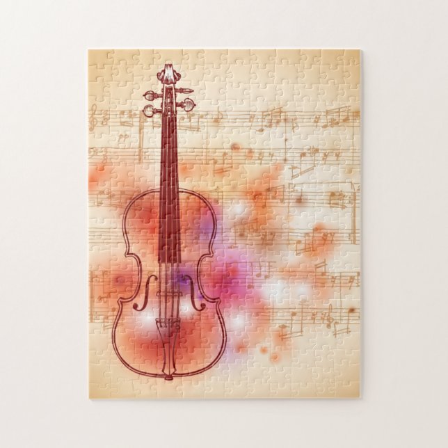 Drawing on watercolor background of violin jigsaw puzzle (Vertical)