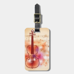 Drawing on watercolor background of violin luggage tag