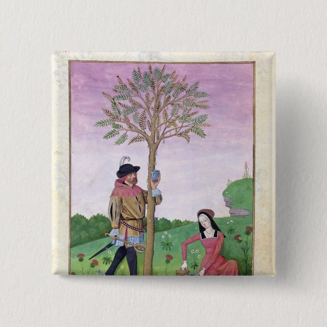 Drawing sap from a tree 2 inch square button (Front)