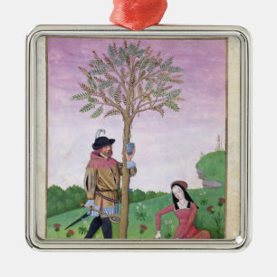 Drawing sap from a tree metal ornament