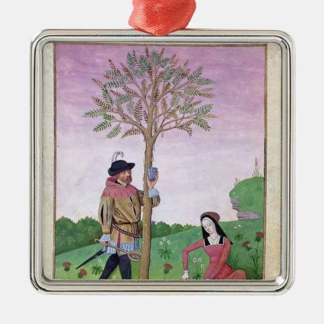 Drawing sap from a tree metal ornament (Front)