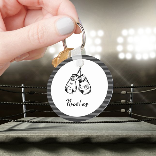 Drawn Boxing Gloves Design Striped Personalized  Keychain (Creator Uploaded)