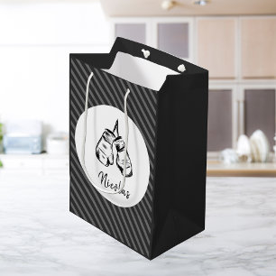 Drawn Boxing Gloves Design Striped Personalized    Medium Gift Bag