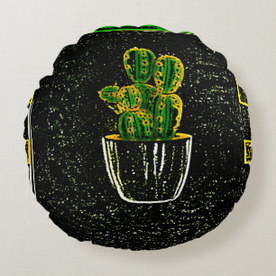 Drawn cactus round pillow