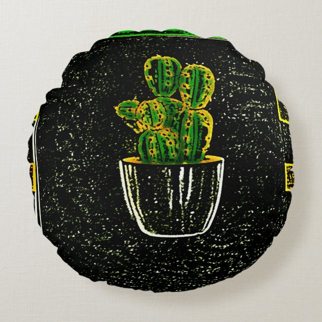 Drawn cactus round pillow (Front)