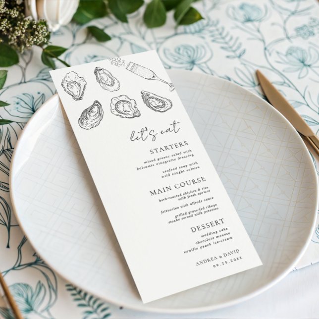 Drawn Champagne Oysters Let's Eat White Wedding   Menu (Creator Uploaded)