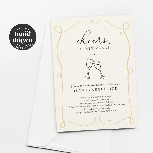 Drawn Cheers Any Year Birthday Party Invitation (Creator Uploaded)