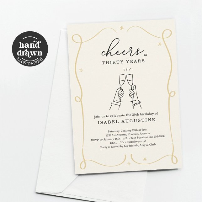 Drawn Cheers Any Year Birthday Party Invitation (Creator Uploaded)