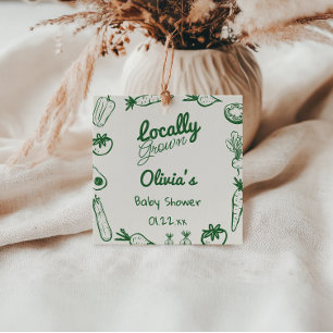 Drawn Green Locally Grown Vegetables Baby Shower Favour Tags