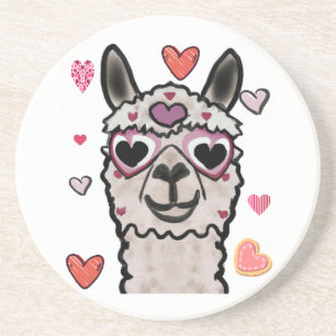 Drawn llama with heart eyes     coaster