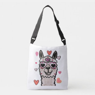 Drawn llama with heart eyes     crossbody bag