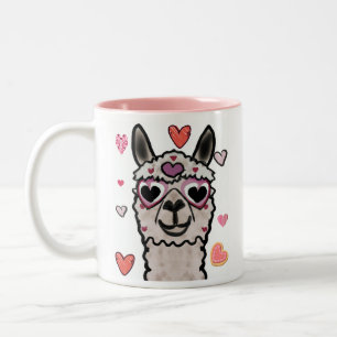 Drawn llama with heart eyes  Two-Tone coffee mug