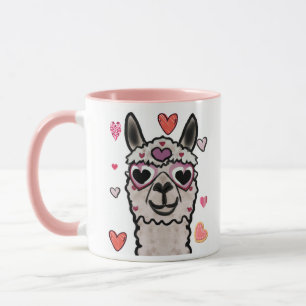 Drawn llama with heart eyes  Two-Tone coffee mug
