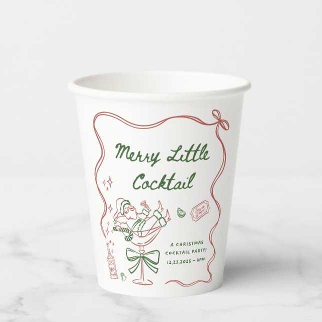 Drawn Merry Little Cocktail Christmas Party Paper Cups (Front)