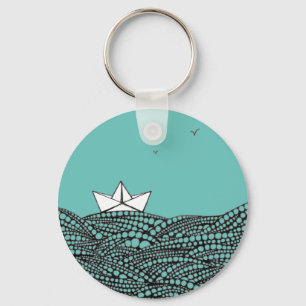 Drawn Paper boat  Keychain