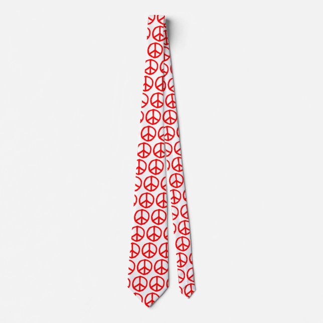 Drawn Peace Symbol - Red on White Tie (Front)