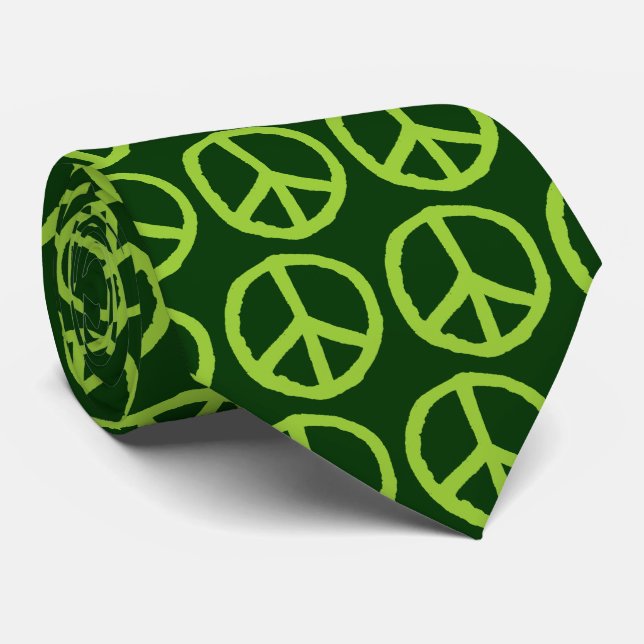 Drawn Peace Symbol - Shades of Green II Tie (Rolled)