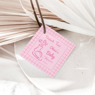 Drawn Pink Bread Loaf Floral Vase Baby Girl Shower Favour Tags