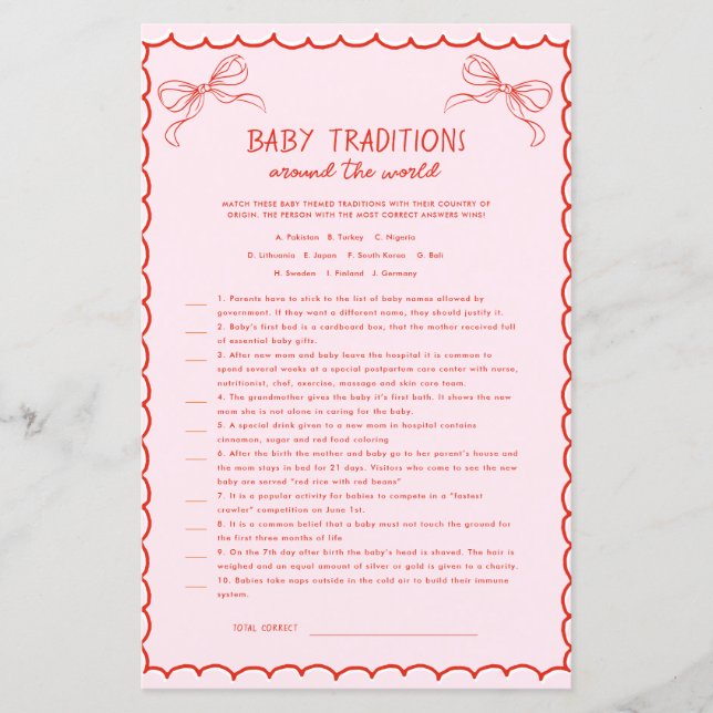 Drawn Pink Red Bow Baby Traditions Christmas Game (Front)