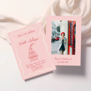 Drawn Red Pink Wavy Frame Photo Birthday Party Invitation