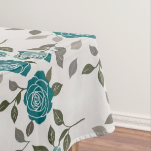 Drawn Roses In Muted Blues And Greens Tablecloth