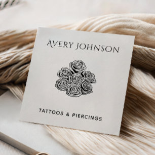 Drawn Roses Tattoo Salon Artist Classy Clean White Square Business Card
