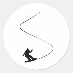 Drawn Simple Snowboard Girl Classic Round Sticker