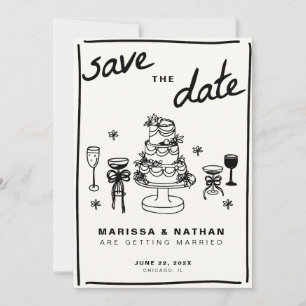 Drawn Together Wedding with Photo Save The Date