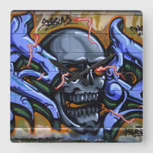 Dreadful Skull With Burning Eyes Square Wall Clock