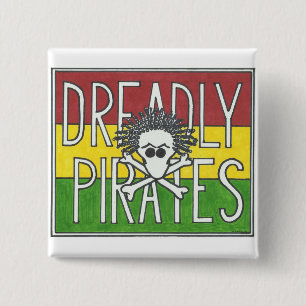 DREADLY PIRATES FLAG 2 INCH SQUARE BUTTON