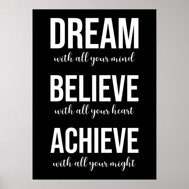 Dream Believe Achieve - Gym, Hustle, Success Poster (Front)