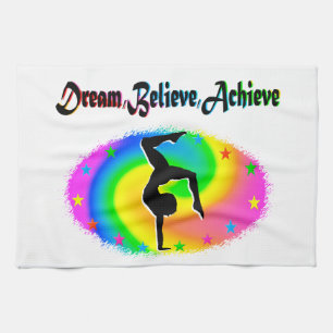 DREAM, BELIEVE AND ACHIEVE GYMNASTICS DREAMS KITCHEN TOWEL
