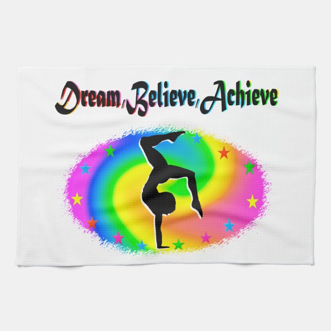 DREAM, BELIEVE AND ACHIEVE GYMNASTICS DREAMS KITCHEN TOWEL (Horizontal)