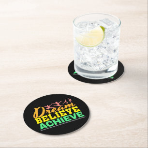 Dream Believe Quote - Women's Gymnastics  Round Paper Coaster