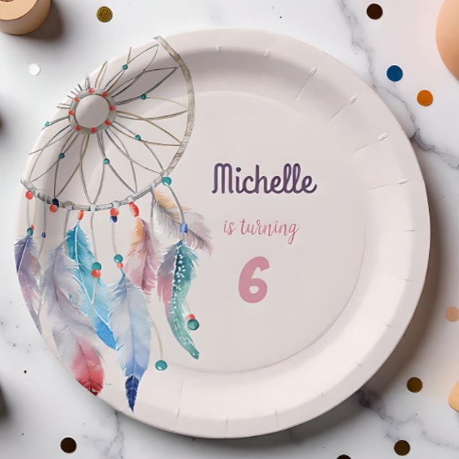 Dream Big Boho Dreamcatcher Birthday Paper Plate (Creator Uploaded)