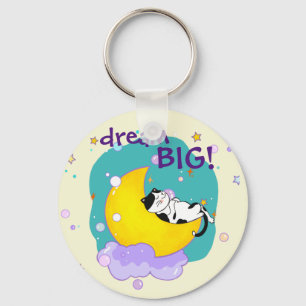 "Dream Big" Cat On Moon Inspirational Quote Keychain