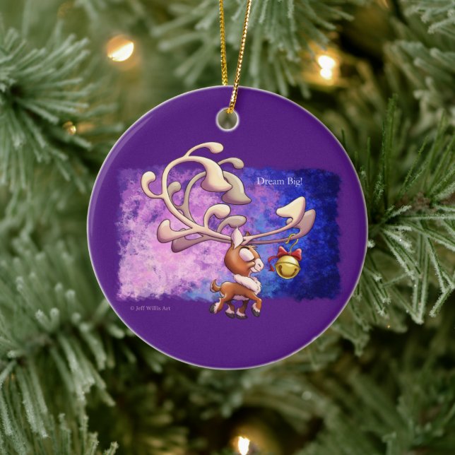 DREAM BIG CHRISTMAS REINDEER by Jeff Willis Art Ceramic Ornament (Tree)